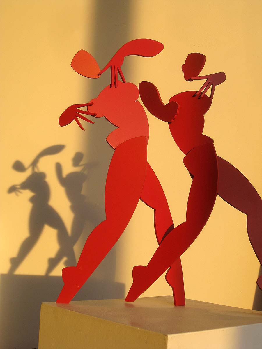 Adam und Eva jubilieren, Stahl lackiert, H 44cm